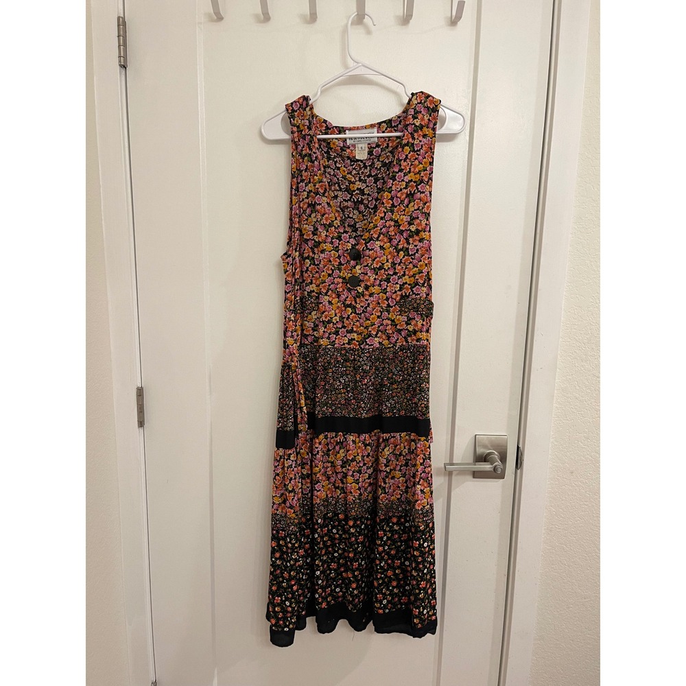 Vintage 80s Prairie Midi Dress Tiered V Neck Floral Patchwork GrandmaCore